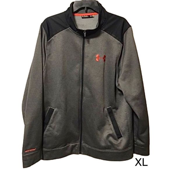 UNDER ARMOUR Men's Grey Black Full Zip Jacket With Orange Chest Logo Sz XL - Picture 1 of 10